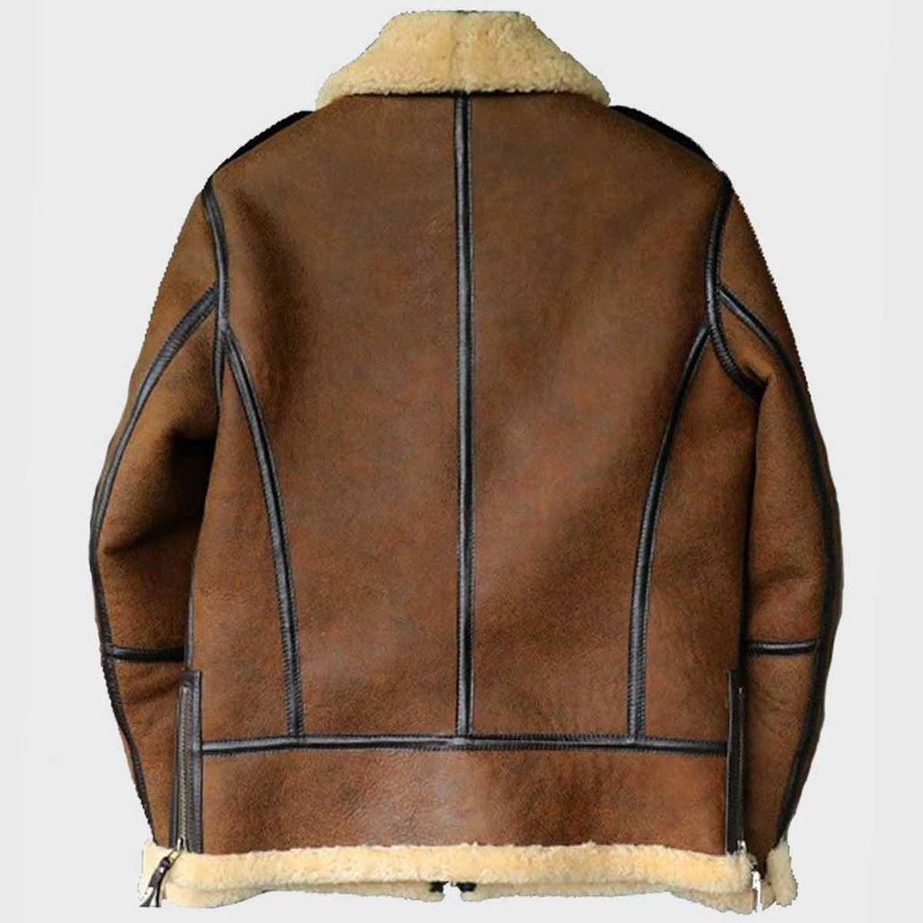 Mens Brown B3 Shearling Aviator Leather Jacket
