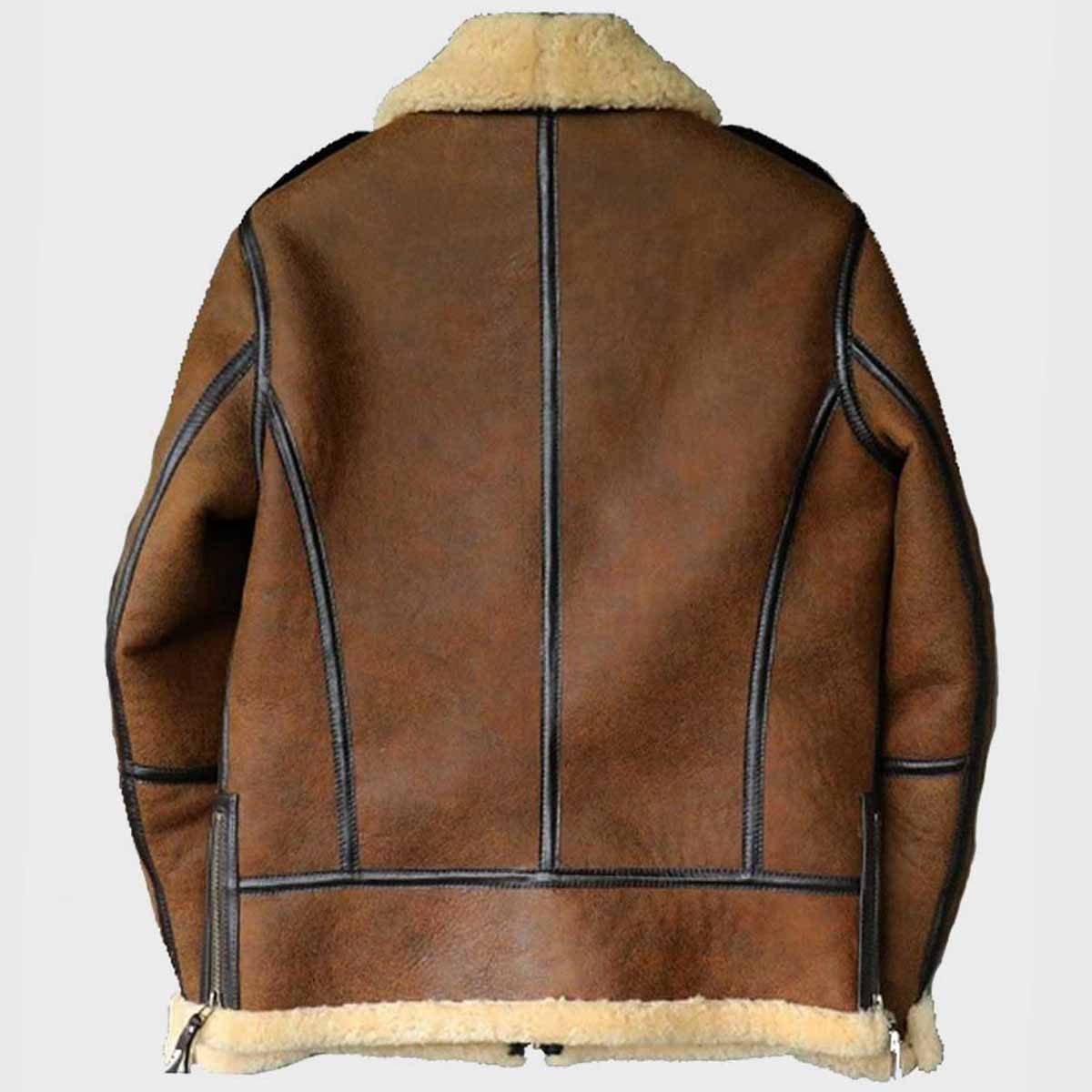 Mens Brown B3 Shearling Aviator Leather Jacket