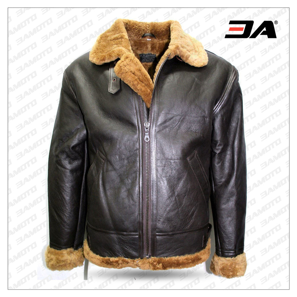 Men's Brown B3 Shearling Sheepskin World War 2 Fur Leather Flying Aviator Jacket
