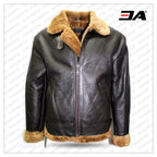 Men's Brown B3 Shearling Sheepskin World War 2 Fur Leather Flying Aviator Jacket