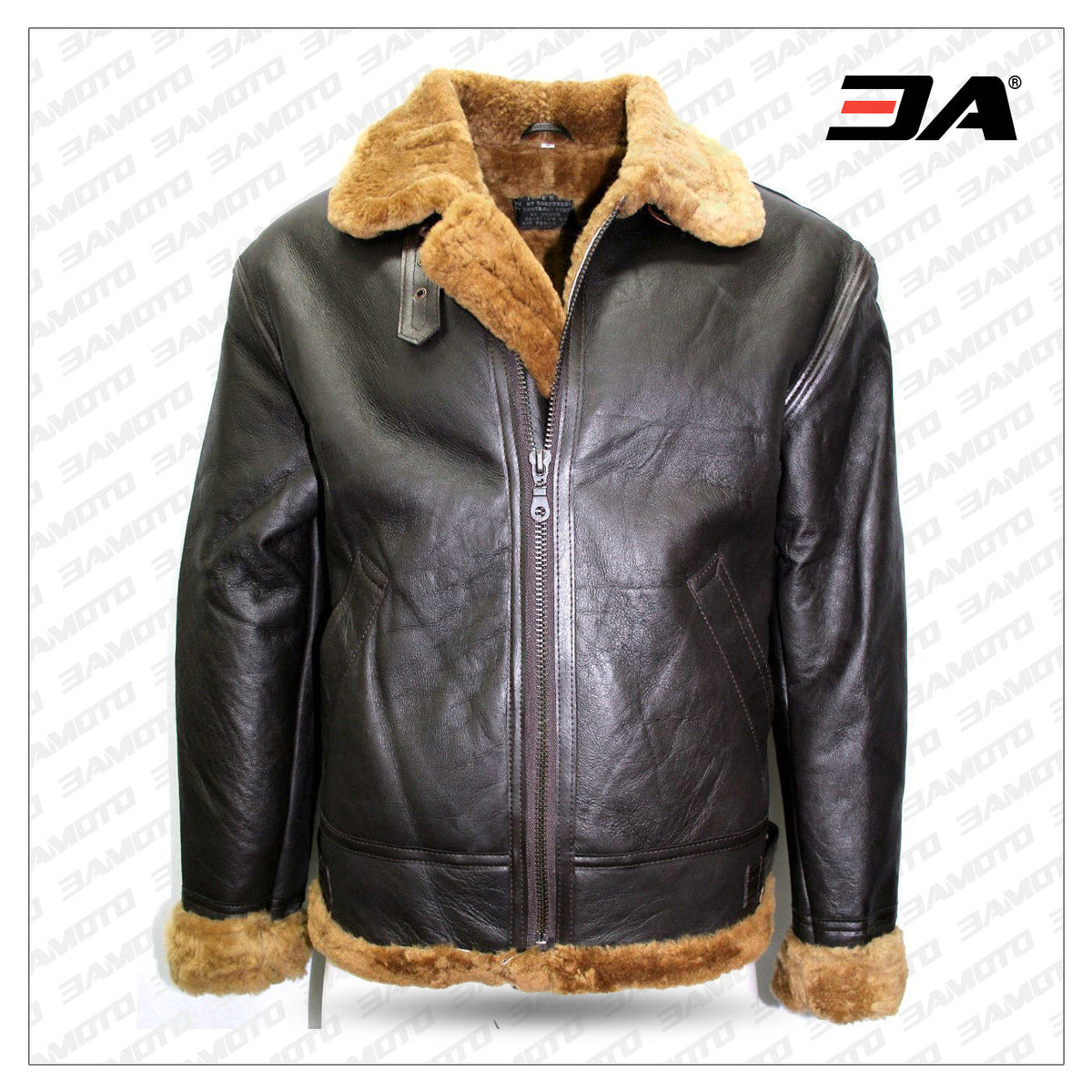 Men's Brown B3 Shearling Sheepskin World War 2 Fur Leather Flying Aviator Jacket
