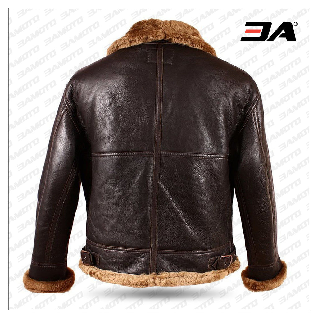 Men's Brown B3 Shearling Sheepskin World War 2 Fur Leather Flying Aviator Jacket