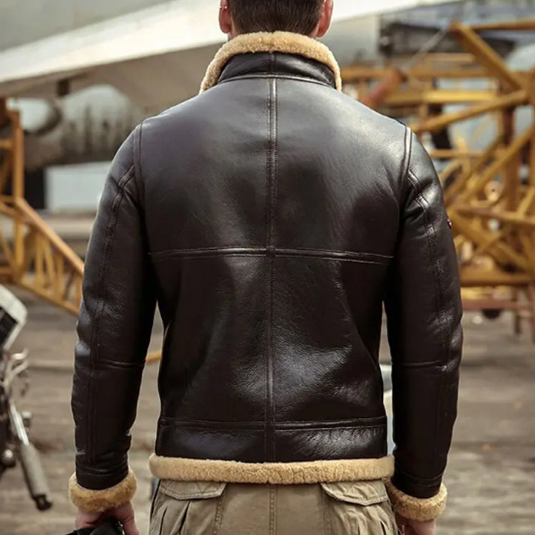 Mens Brown B3 Shearling Motorcycle Sheepskin Leather Bomber Jacket