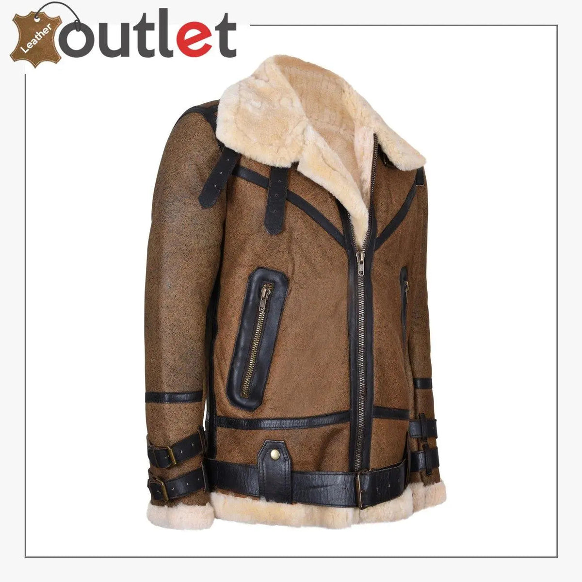 Mens Brown Vintage Pilot B3 Sheepskin Flying Leather Jacket