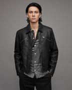 Men's Black Cafe Racer Leather Jacket - Classic Biker Style
