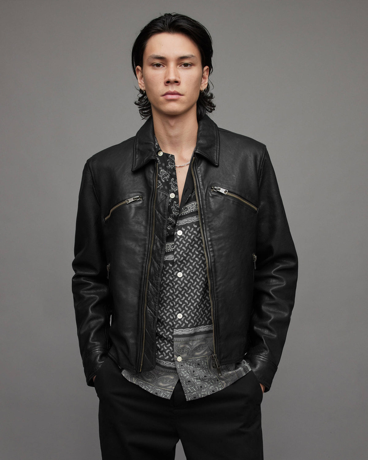 Men's Black Cafe Racer Leather Jacket - Classic Biker Style