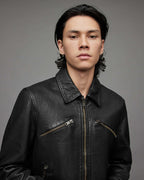 Men's Black Cafe Racer Leather Jacket - Classic Biker Style