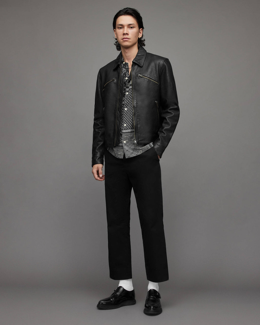 Men's Black Cafe Racer Leather Jacket - Classic Biker Style