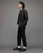 Men's Black Cafe Racer Leather Jacket - Classic Biker Style
