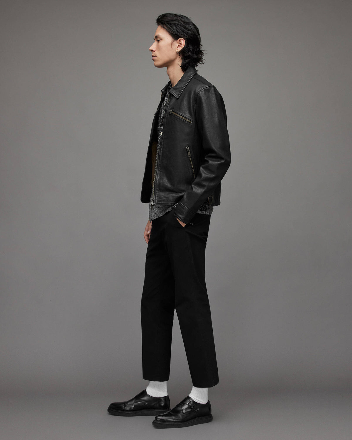 Men's Black Cafe Racer Leather Jacket - Classic Biker Style