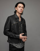Men's Black Cafe Racer Leather Jacket - Classic Biker Style