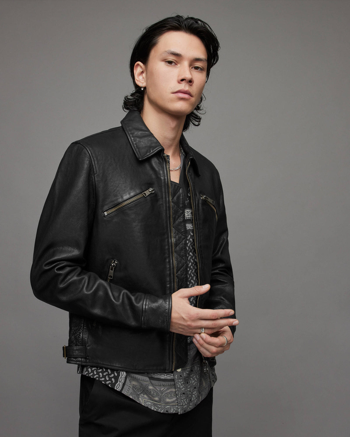 Men's Black Cafe Racer Leather Jacket - Classic Biker Style
