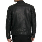 Mens Waxed Sheepskin Leather Cafe Racer Biker Jacket Black