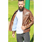 High Quality Mens Chocolate Brown Leather Biker Jacket