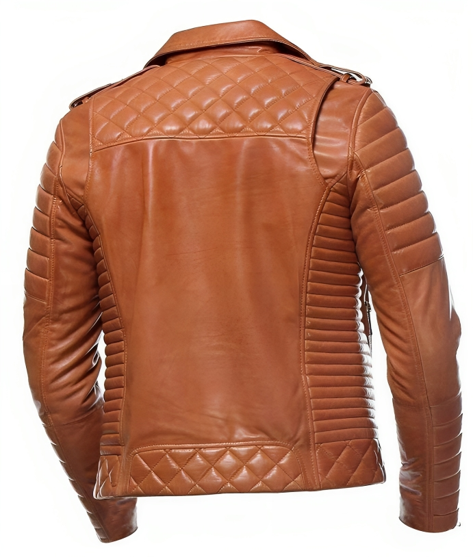 Mens Cafe Racer Quilted Moto Style Tan Biker Leather Jacket