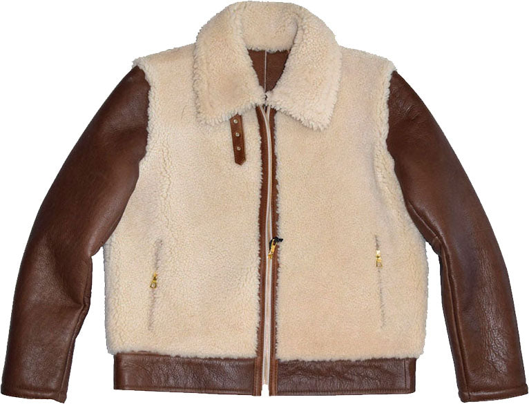 Mens Cowhide Out Tan Brown Leather Jacket With Fur