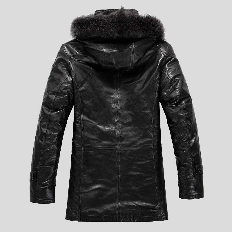 Mens Designer Black Lamb Fur Shearling Sheepskin Hooded Coats