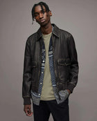 Men's Distressed Leather Bomber Harrington Jacket in Black Bold Elegance