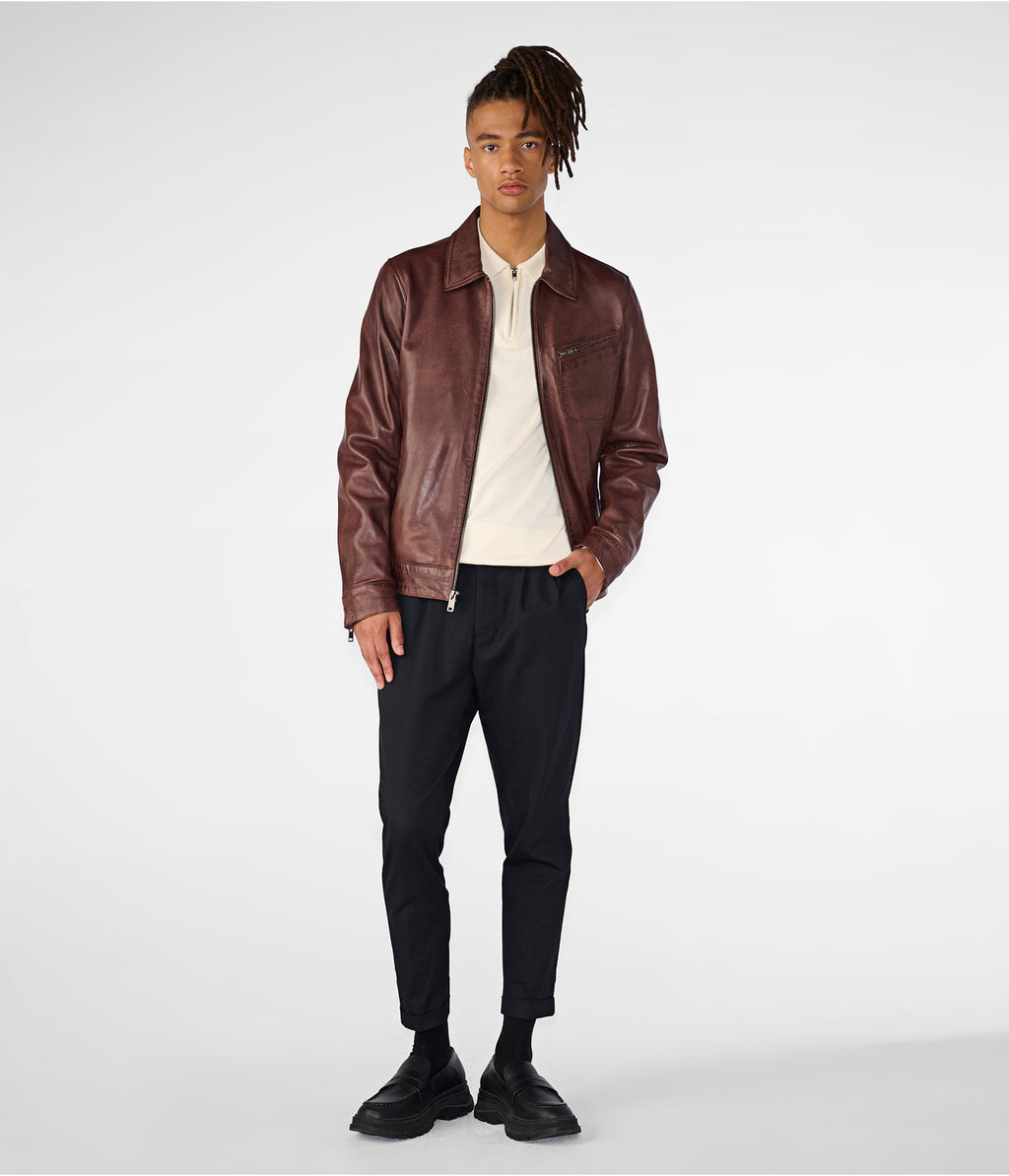 Men's Dark Brown Distressed Leather Jacket by Avanzar