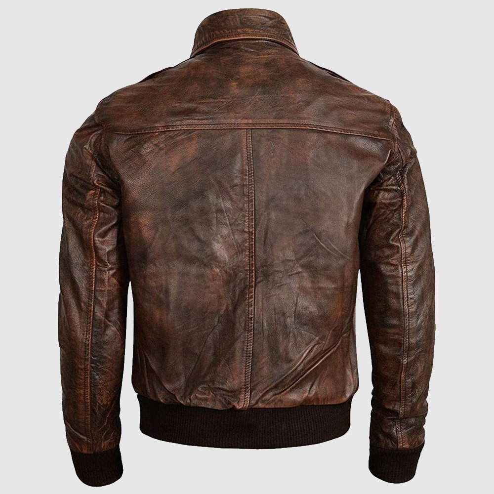 Men’s Flight Bomber Air Force A2 Brown Sheepskin Distressed Leather Jacket