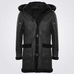 Men's Hooded Shearling Sheepskin Duffle Coat