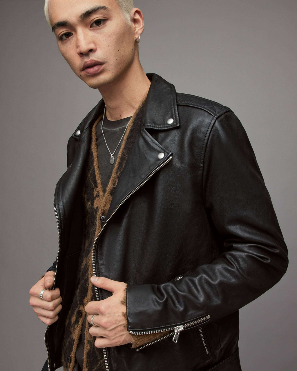 Men's Black Leather Biker Jacket with Belt - Classic Urban Style