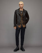 Men's Black Leather Biker Jacket with Belt - Classic Urban Style