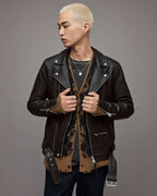 Men's Black Leather Biker Jacket with Belt - Classic Urban Style
