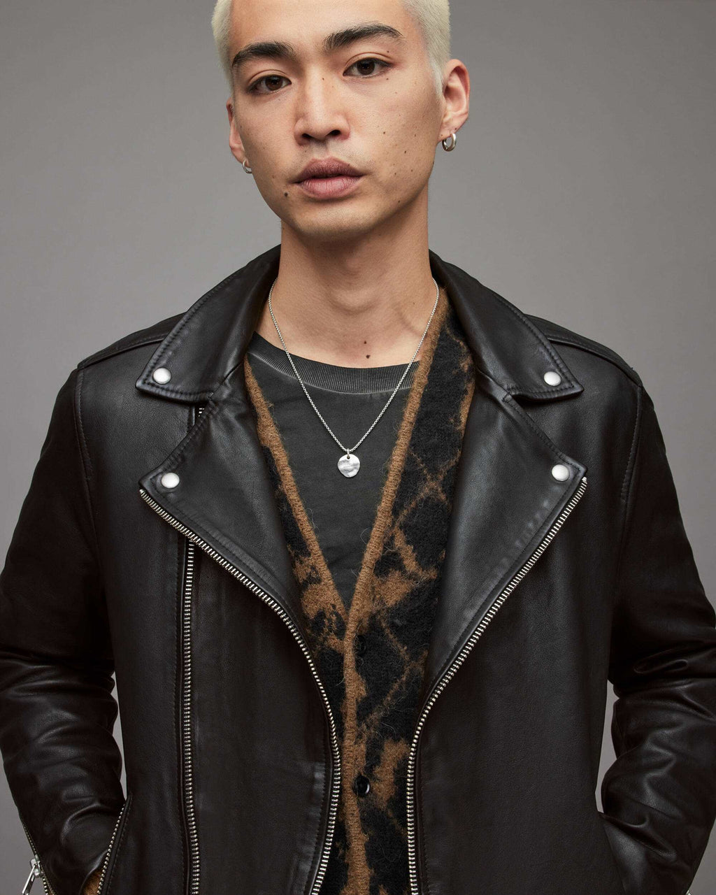 Men's Black Leather Biker Jacket with Belt - Classic Urban Style