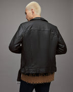 Men's Black Leather Biker Jacket with Belt - Classic Urban Style