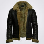 Men's Leather Bomber Jacket With Fur Collar