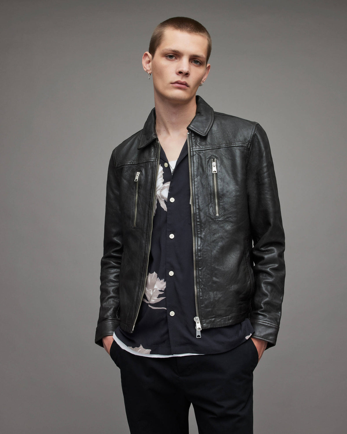 Men's Black Leather Cafe Racer Jacket - Classic Racing Style
