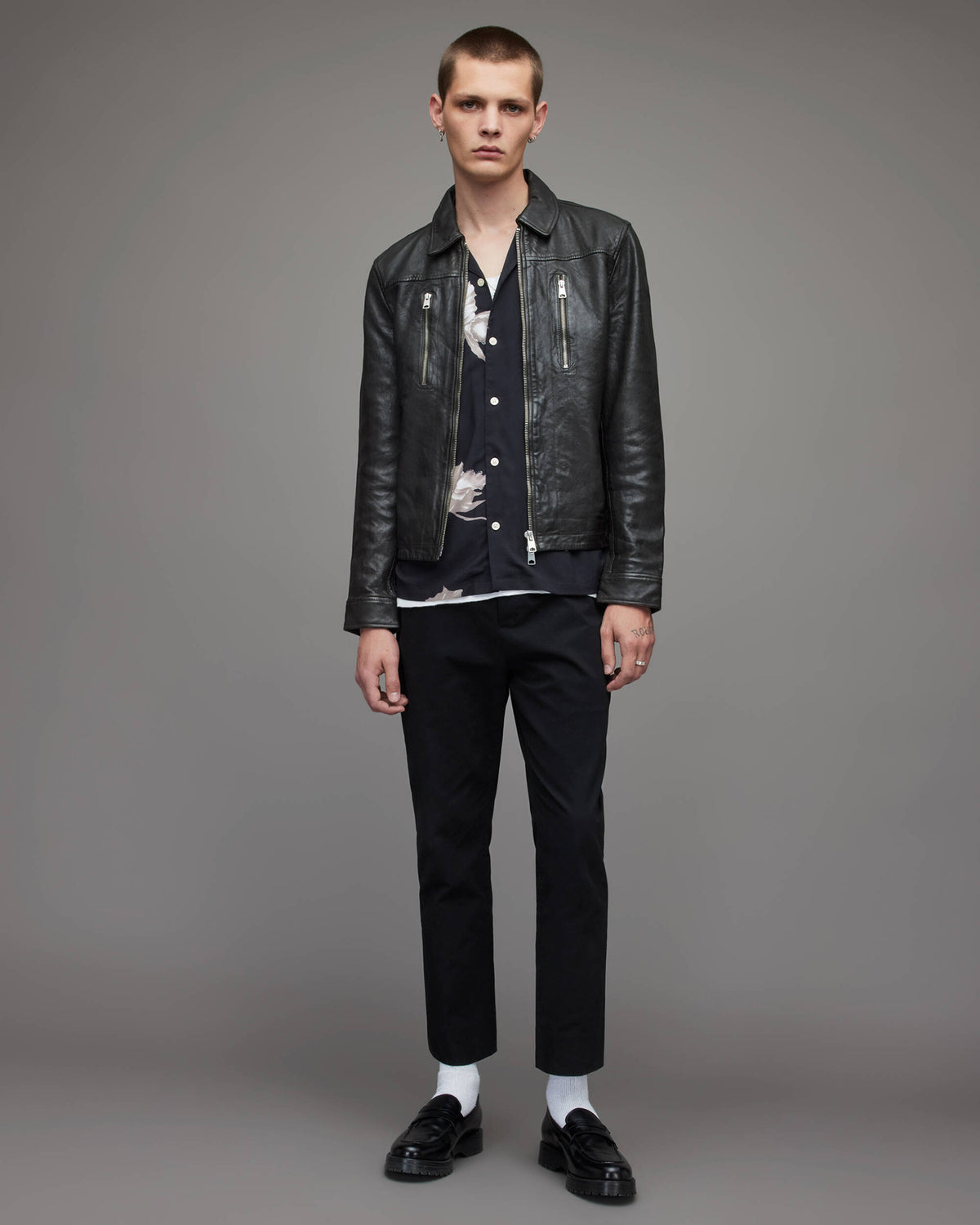 Men's Black Leather Cafe Racer Jacket - Classic Racing Style