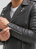 Mens Slim Fit Leather Biker Jacket