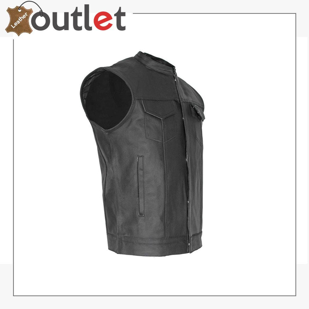 Mens Real Leather Anarchy Motorcycle Leather Vest