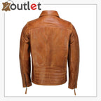 Classic Collar Retro Zip Up Biker Style Smart Slim Fit Mens Real Leather Jacket
