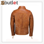 Mens Real Leather Classic Collar Retro Zip Up Biker Jacket