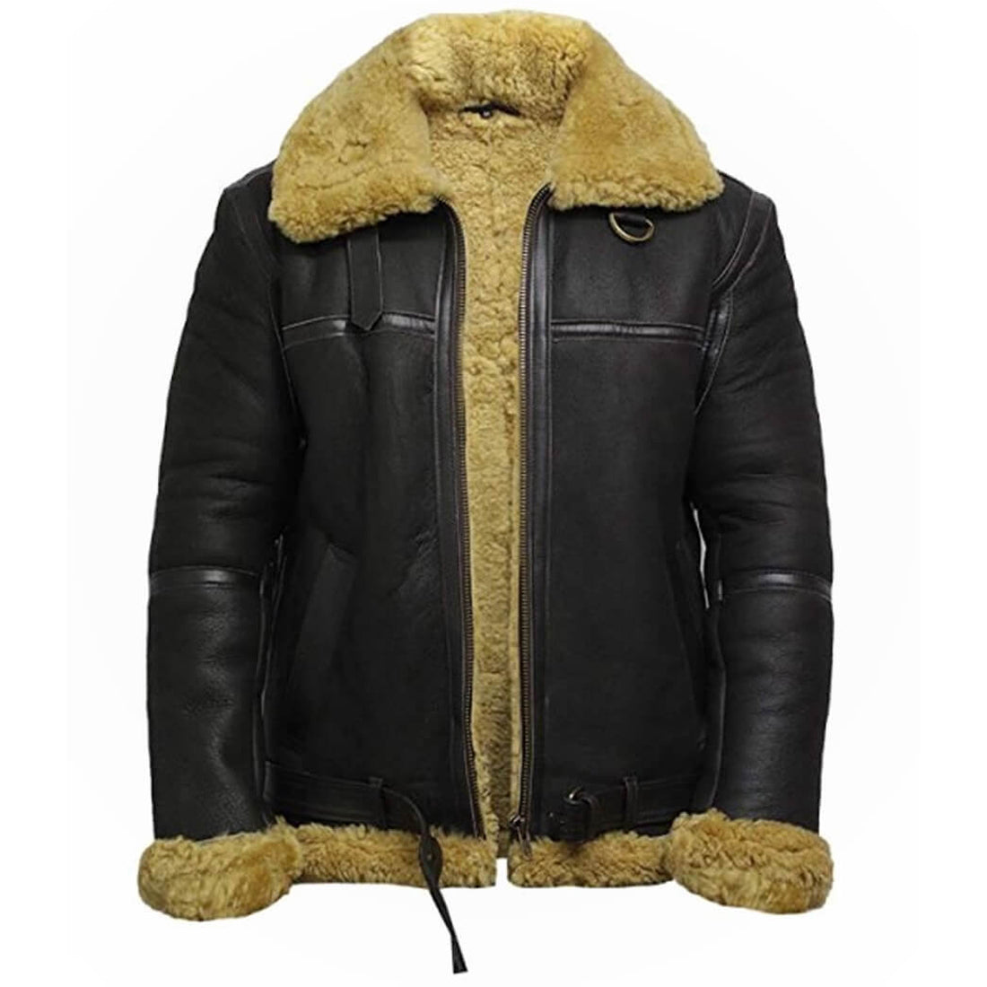 Men’s Real Shearling Sheepskin Bomber Leather Jacket