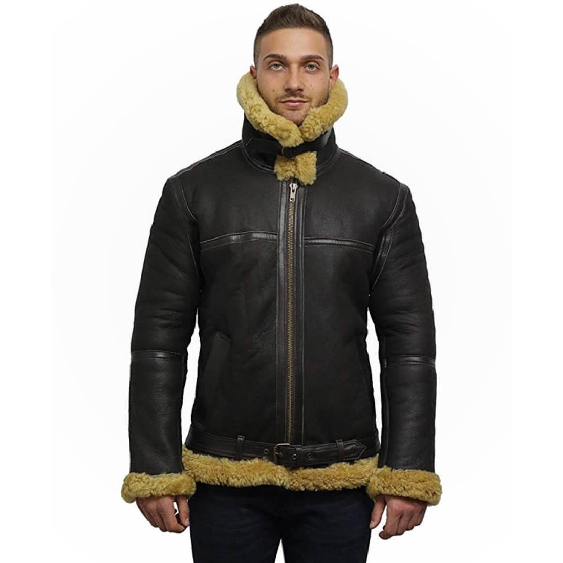 Men’s Real Shearling Sheepskin Bomber Leather Jacket