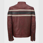 Mens Retro Red Waxed Vintage Leather Jacket