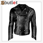 Mens Funky Motorcycle Studded Punk Retro Rider Leather Jacket