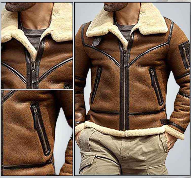 Mens Shearling B3 Flight Sheepskin Leather Aviator Jacket