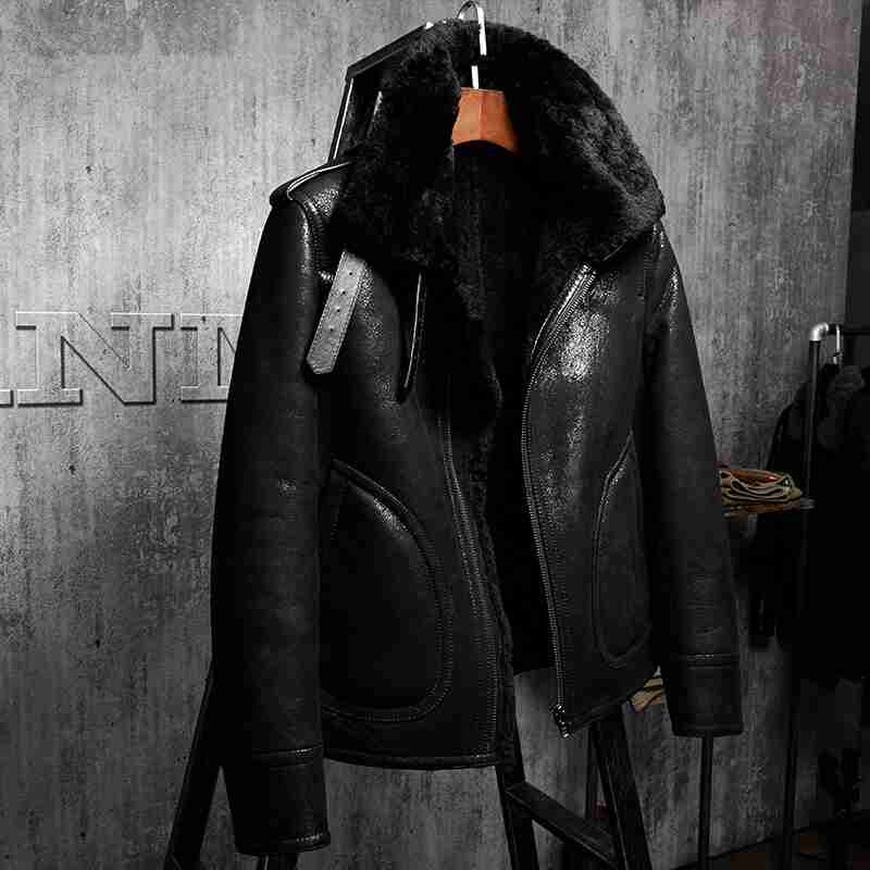 Men's Aviator RAF B3 Flight Bomber Shearling Sheepskin Leather Jacket