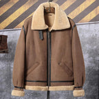 Mens Brown B3 Airforce Flight Sheepskin Shearling Leather Jacket Fur Coat