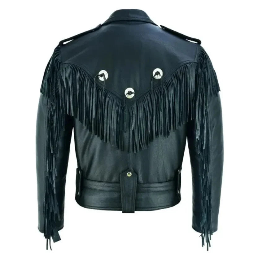 Marlon Brando Fringed Tassel Biker Leather Jacket