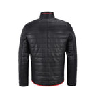 Norvay Black Puffer Red TRIMMINGS Leather Jacket