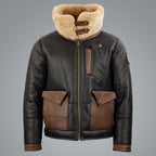 Men's Sheepskin Chocolate Black Bomber Jacket by Avanzar