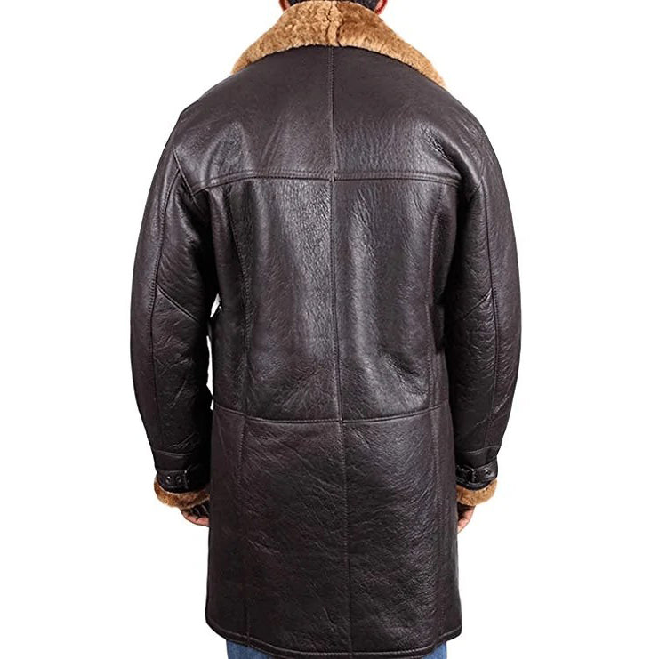 Mens Shearling Leather Warm Duffle Sheepskin Trench Coat