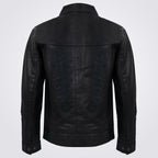 Men's Smart Black Genuine Leather Harrington Jacket