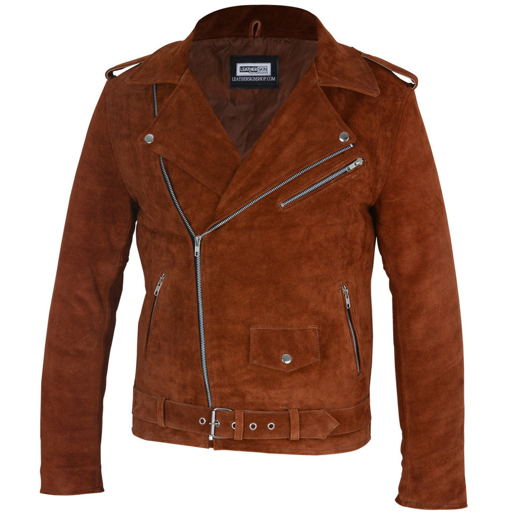 Mens Suede Jacket - Brown Suede Jacket with Asymmetrical Zip
